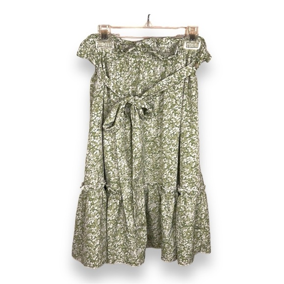 SIZE 4 GREEN WHITE FLORAL RUFFLE ACCENT SKIRT BELTED ELASTIC WAIST - Picture 1 of 10
